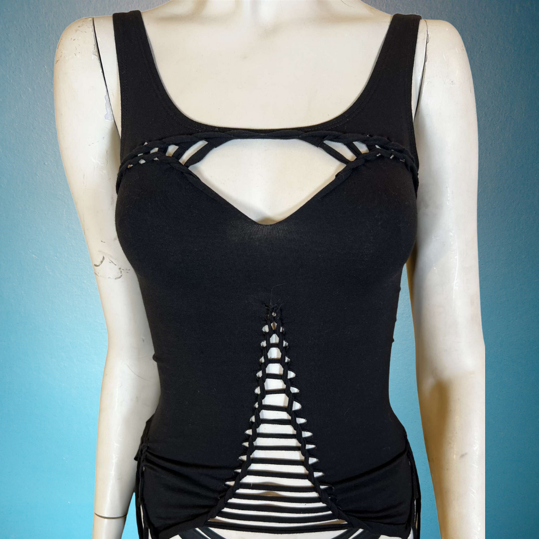 Garter Style Cat Suit * Slit Weave Bodysuit