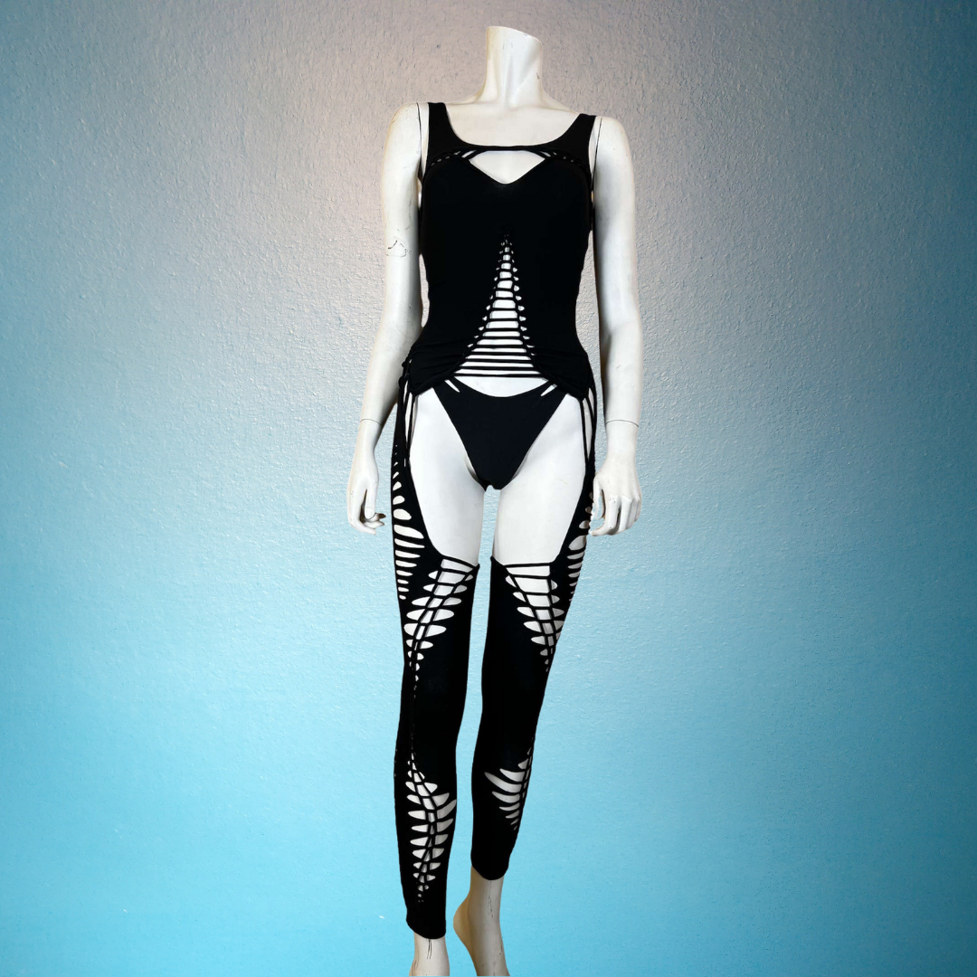 Garter Style Cat Suit * Slit Weave Bodysuit