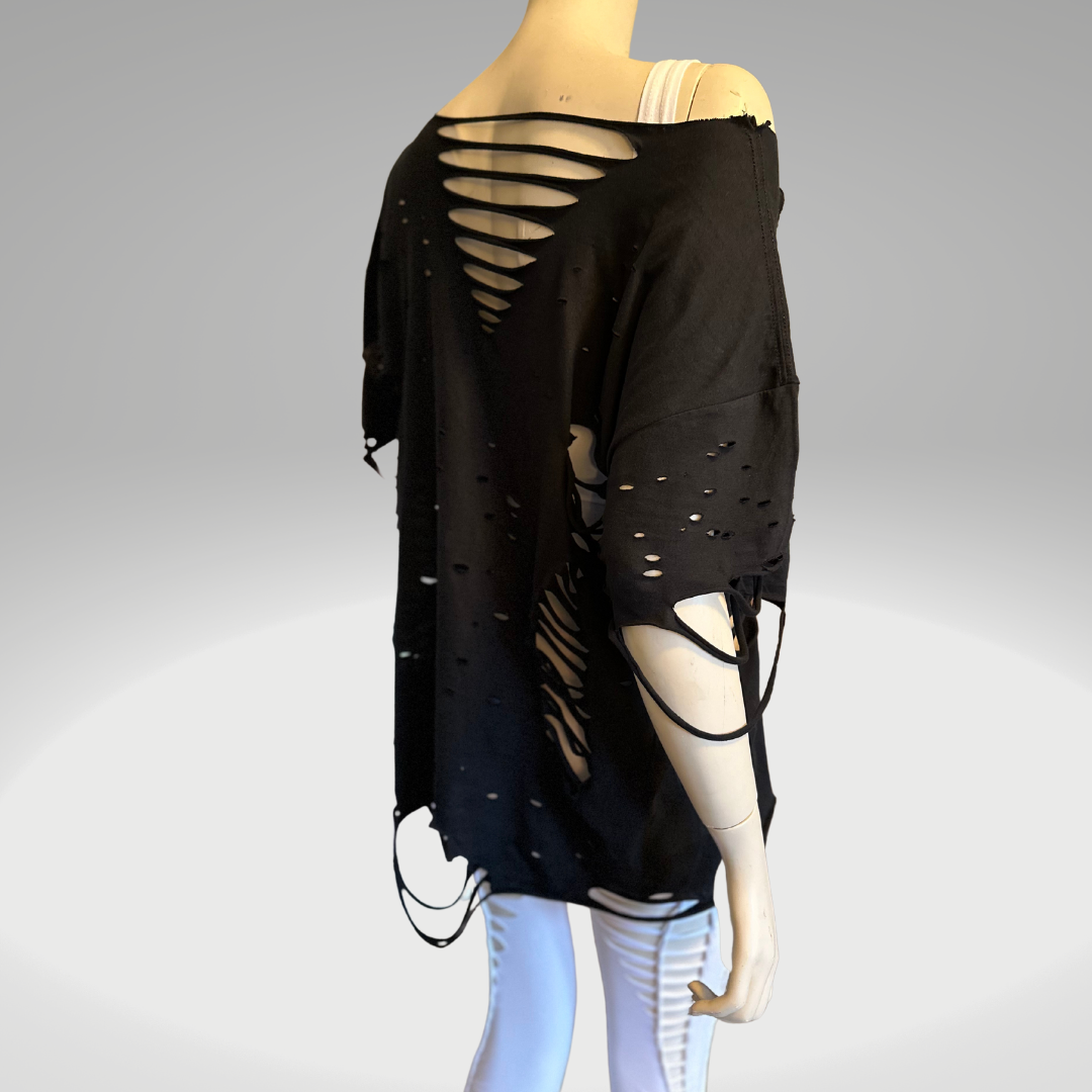 Oversized and Distressed Slit Weave Tee - Unisex