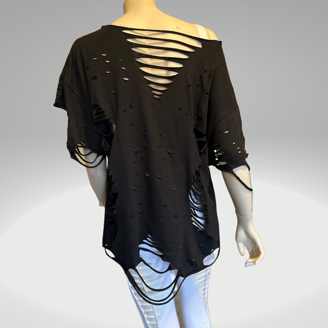 Oversized and Distressed Slit Weave Tee - Unisex