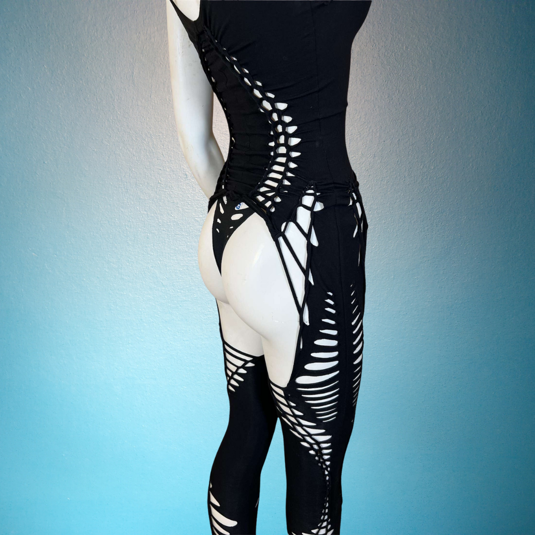 Garter Style Cat Suit * Slit Weave Bodysuit