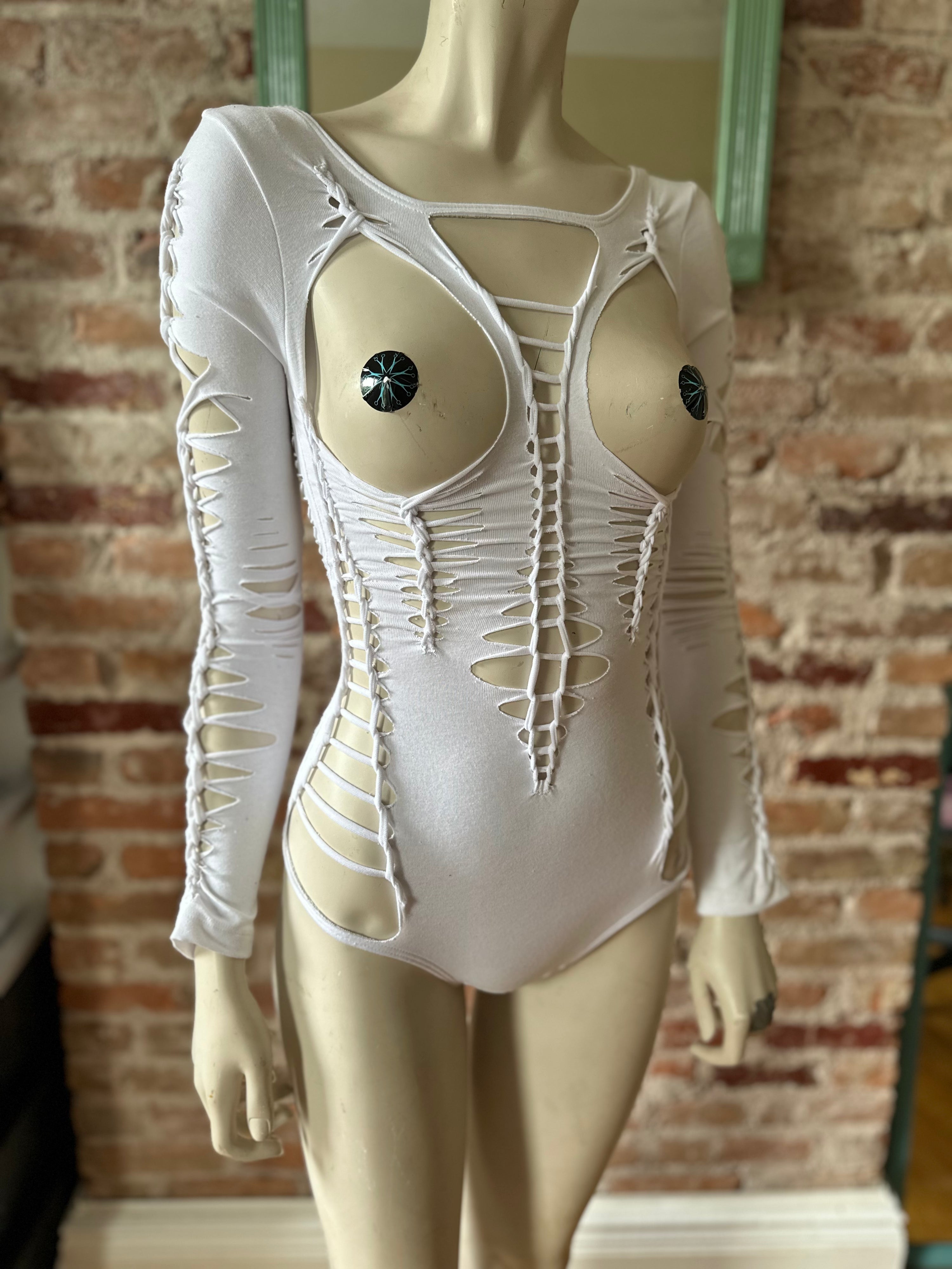 The Inferno Bodysuit – Slit Weave Woven Cutout Festival Leotard for Raves & Fire Dancers