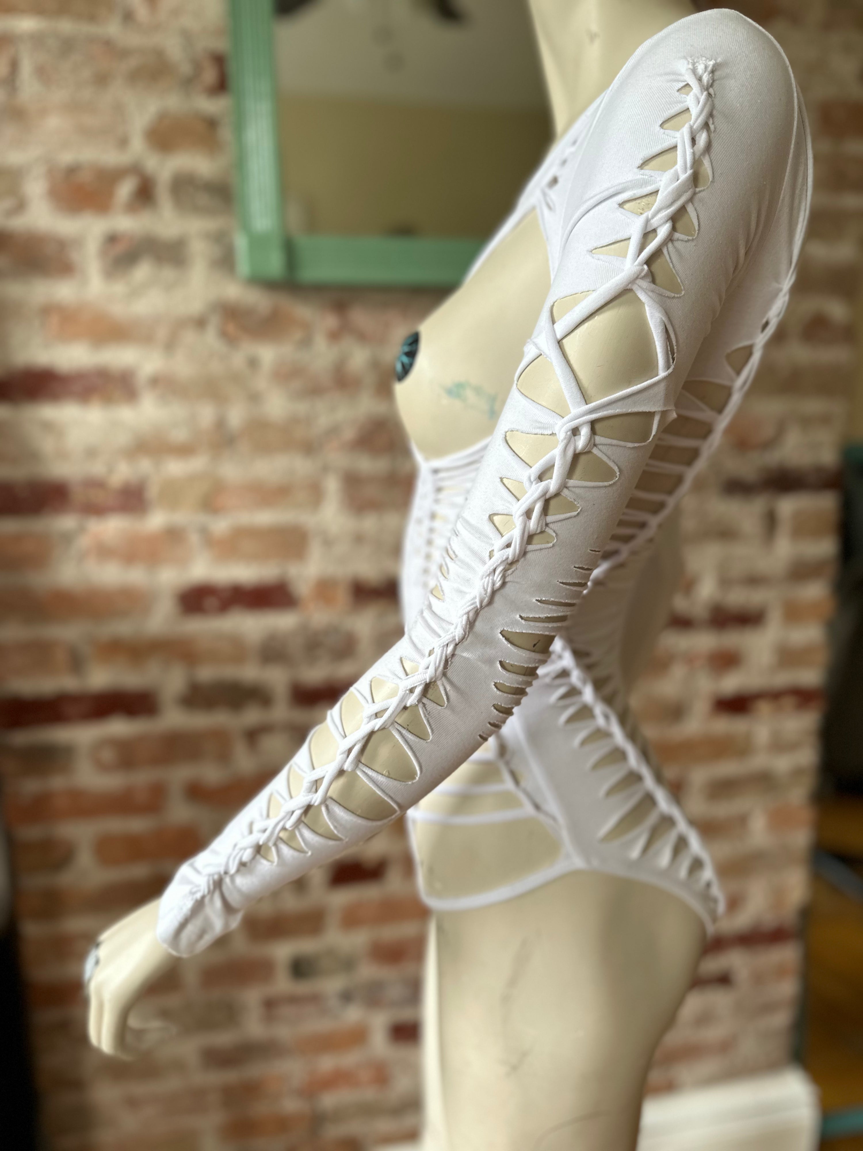 The Inferno Bodysuit – Slit Weave Woven Cutout Festival Leotard for Raves & Fire Dancers