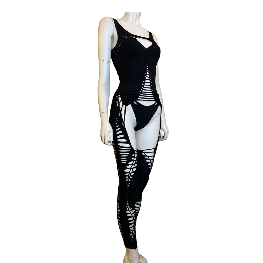 Garter Style Cat Suit * Slit Weave Bodysuit