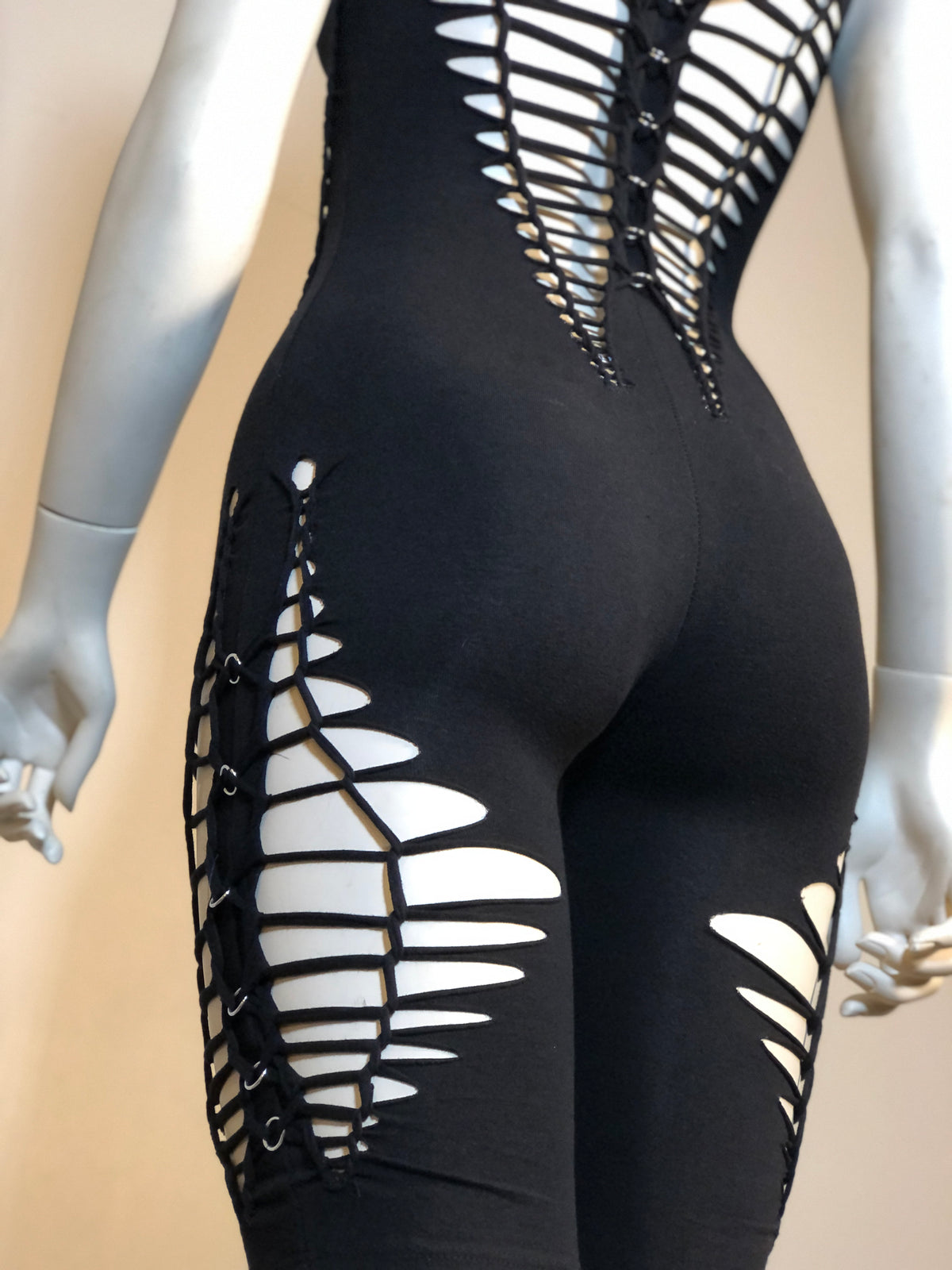 Pierced Slit Weave Sexy Bodysuit