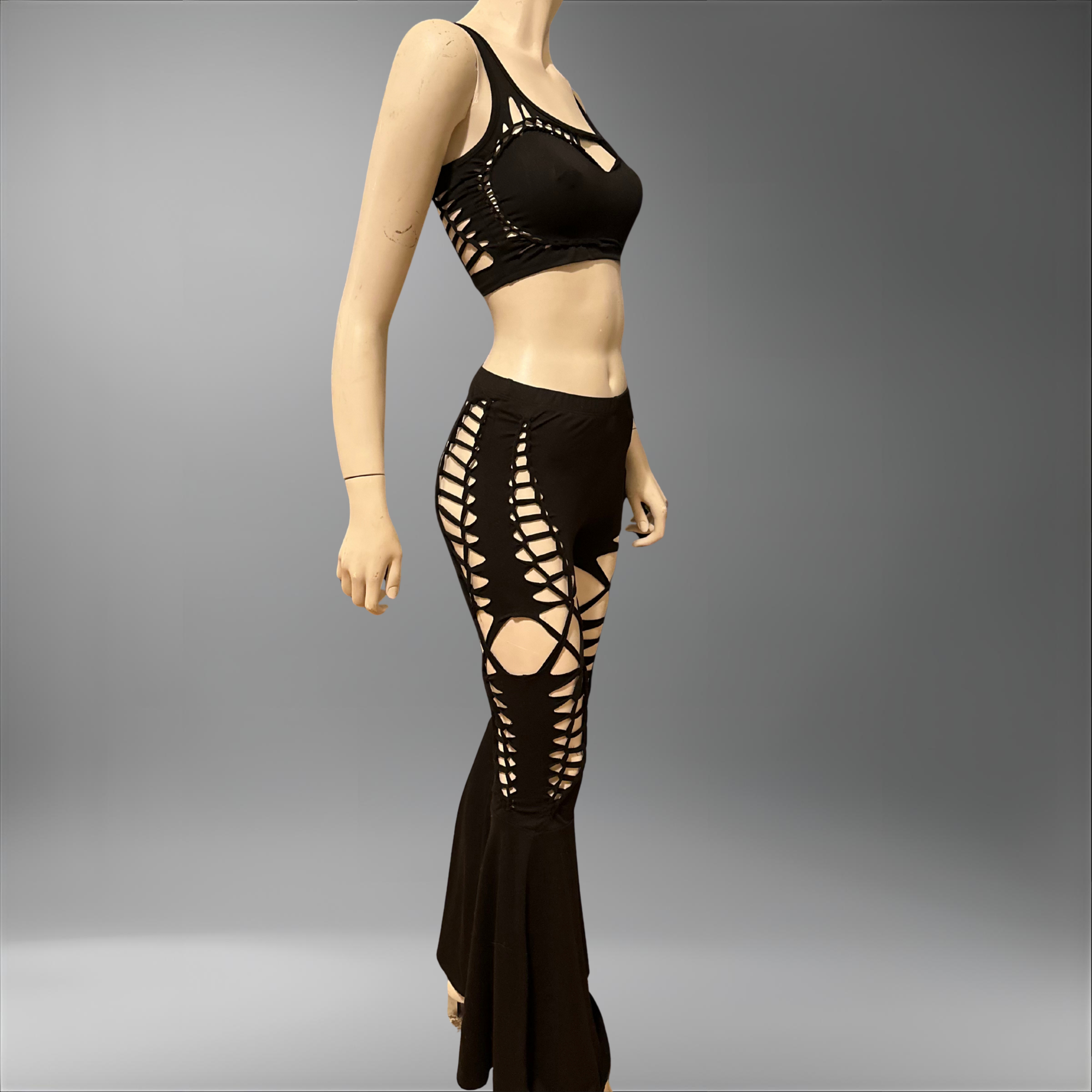 NEW Interlaced Duality Slit Weave Flared Leggings | Handmade Slit Weave Rave Pants