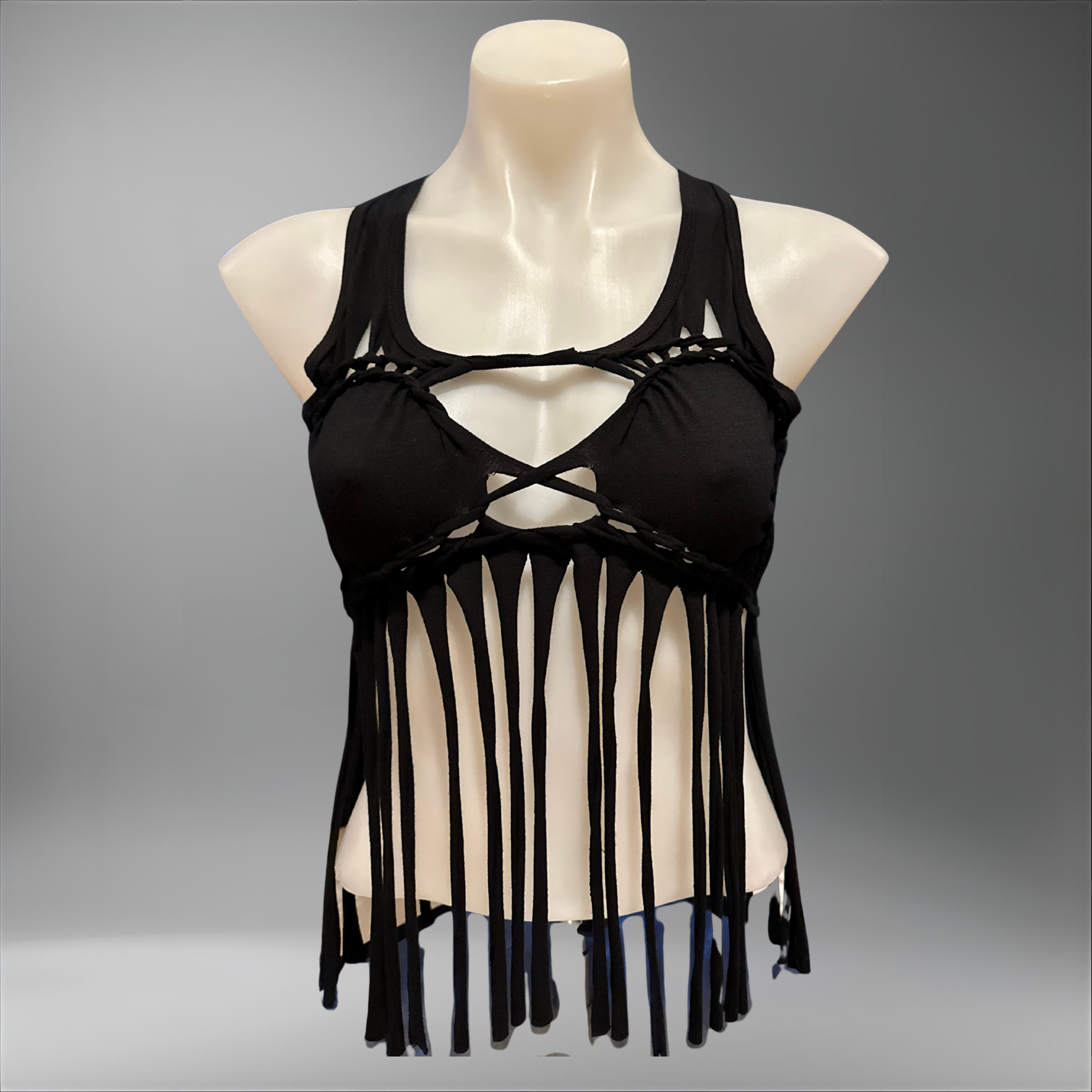 NEW Slit Weave Twist & Flow Tank – Cotton Fringe Crop Top, Racerback Festival Rave Summer Top for Women