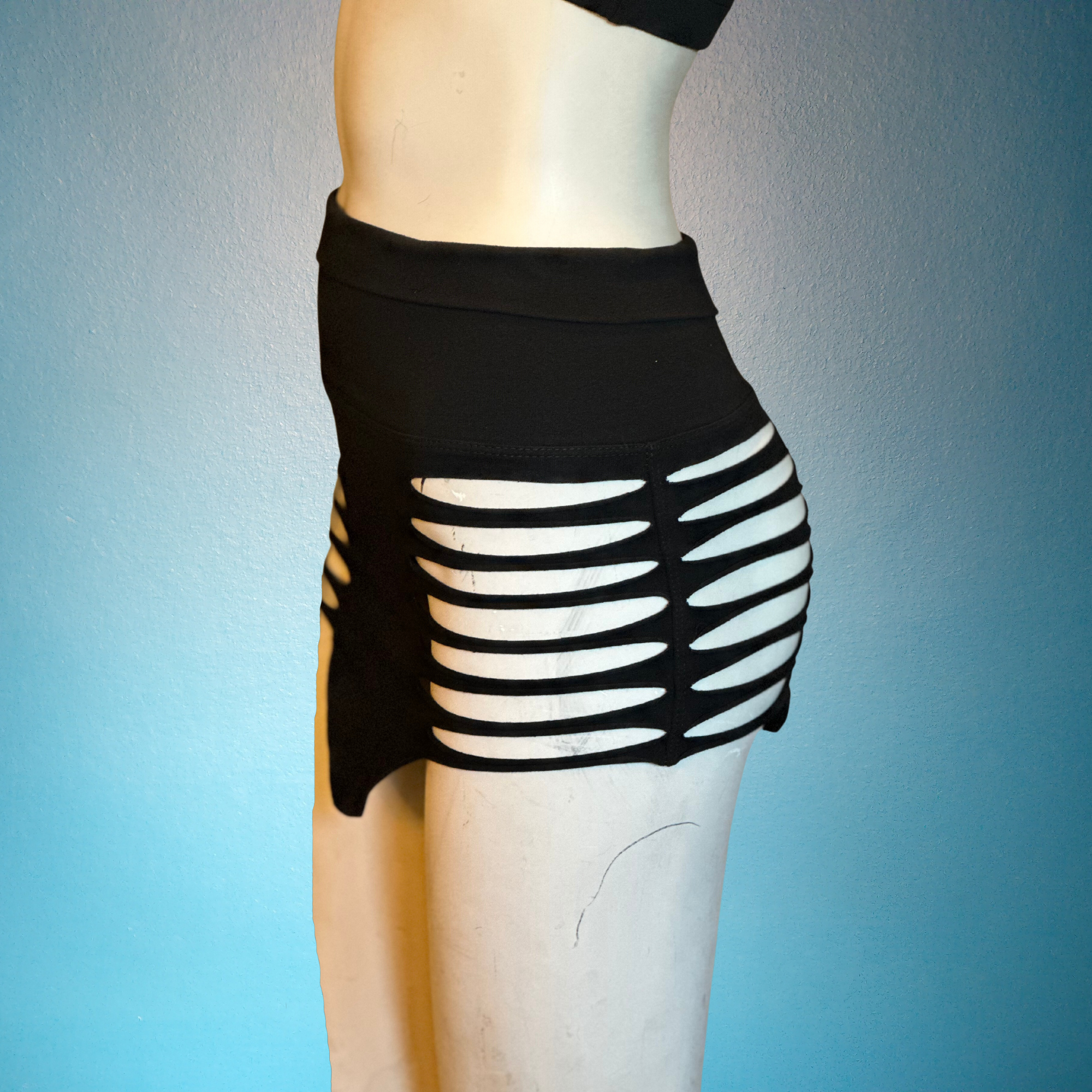 Double Slit Panel Mini Skirt - Short Skirt - Slit Weave