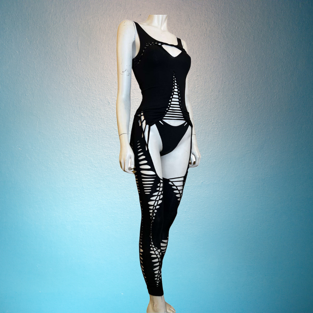 Garter Style Cat Suit * Slit Weave Bodysuit