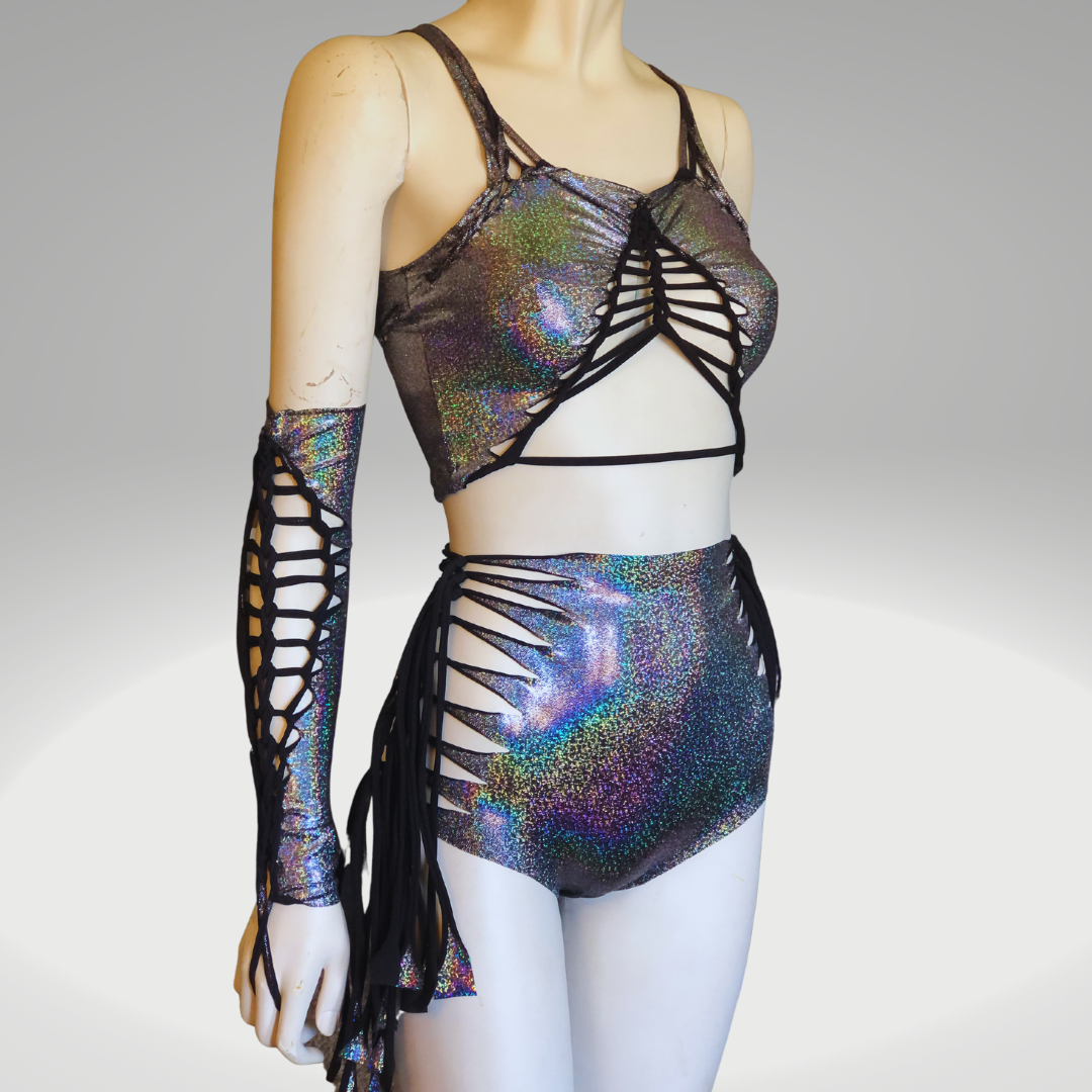 FULL SET Holographic shorts, sleeves, and top