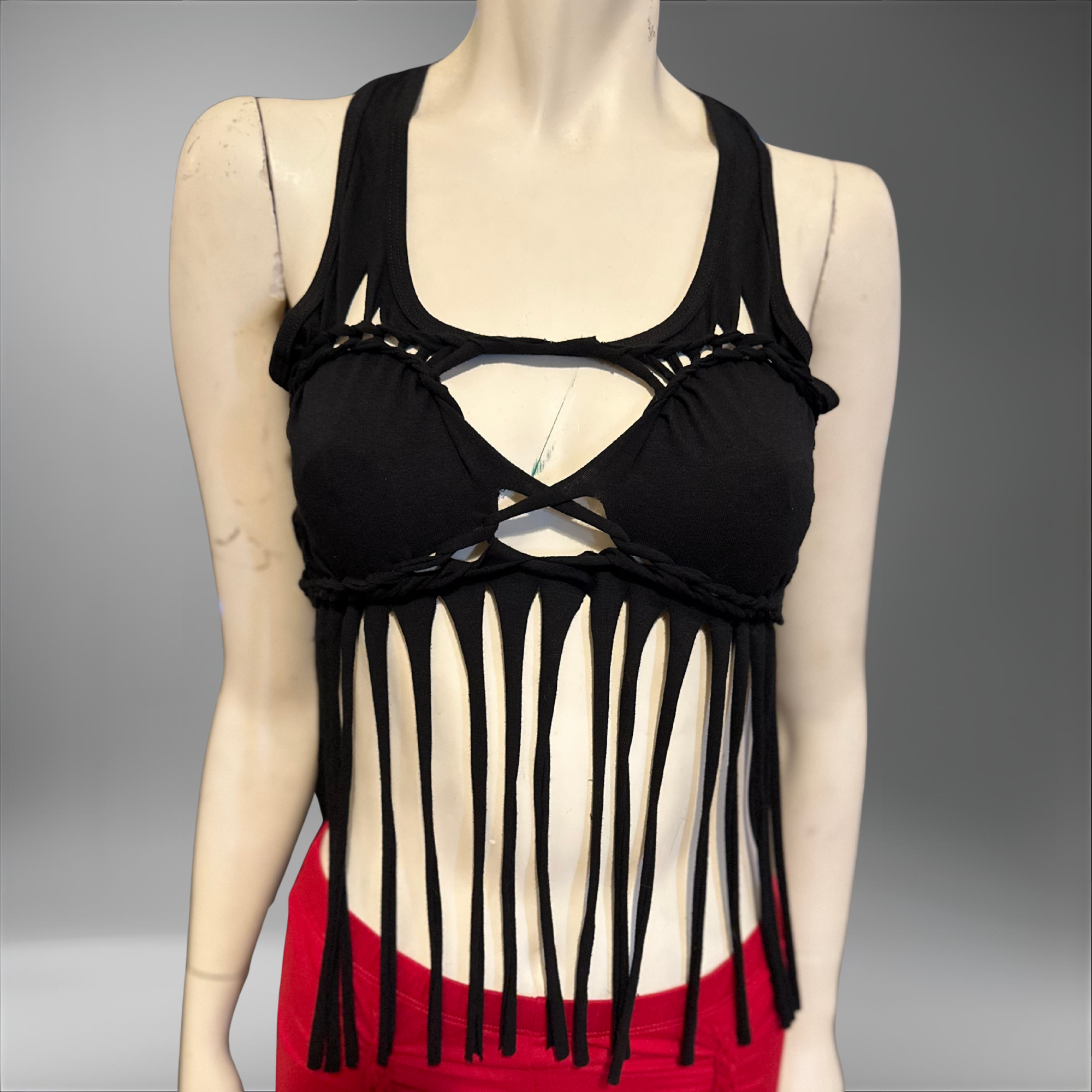 NEW Slit Weave Twist & Flow Tank – Cotton Fringe Crop Top, Racerback Festival Rave Summer Top for Women