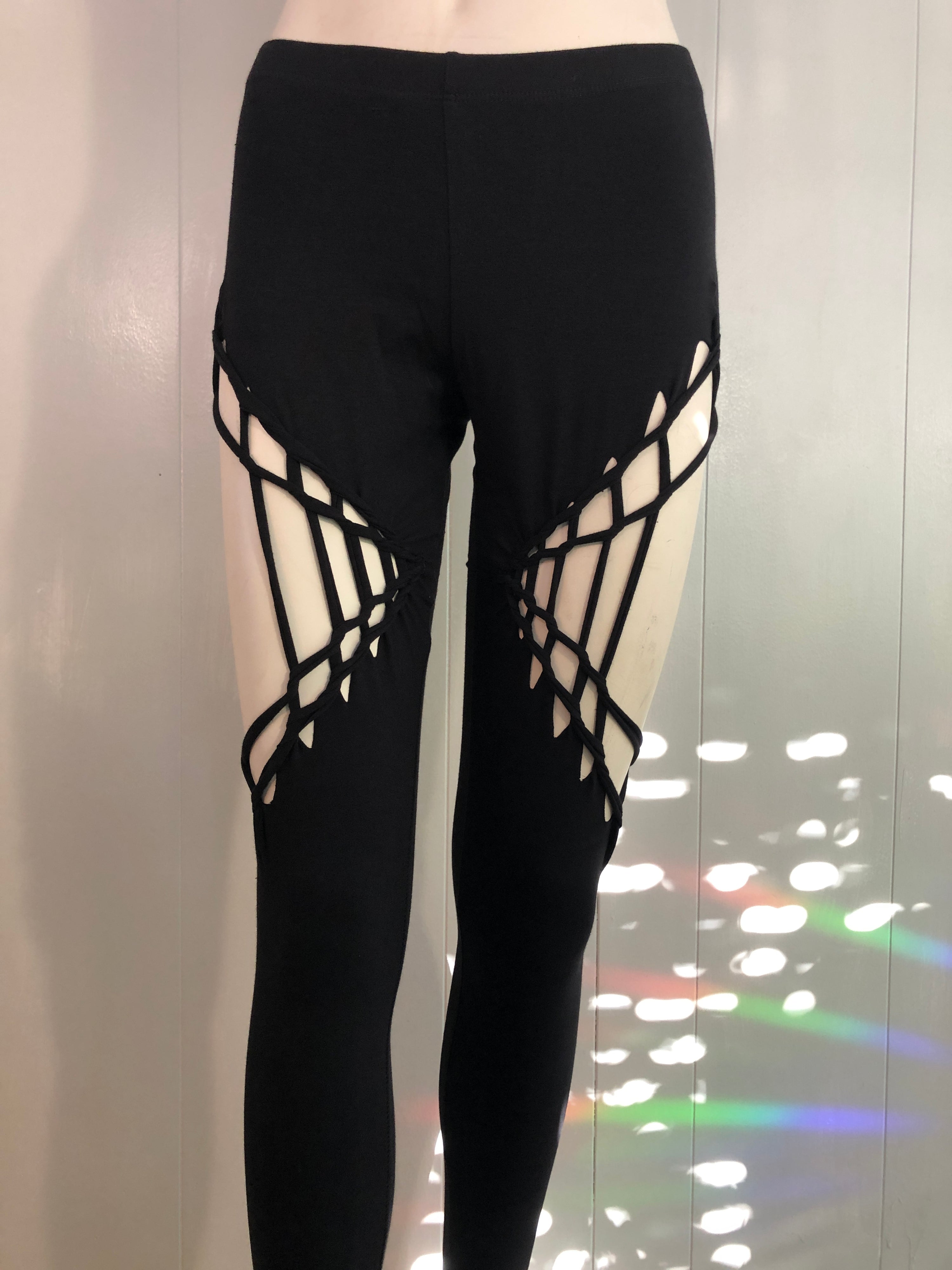 Slit Weave Open Thigh Leggings