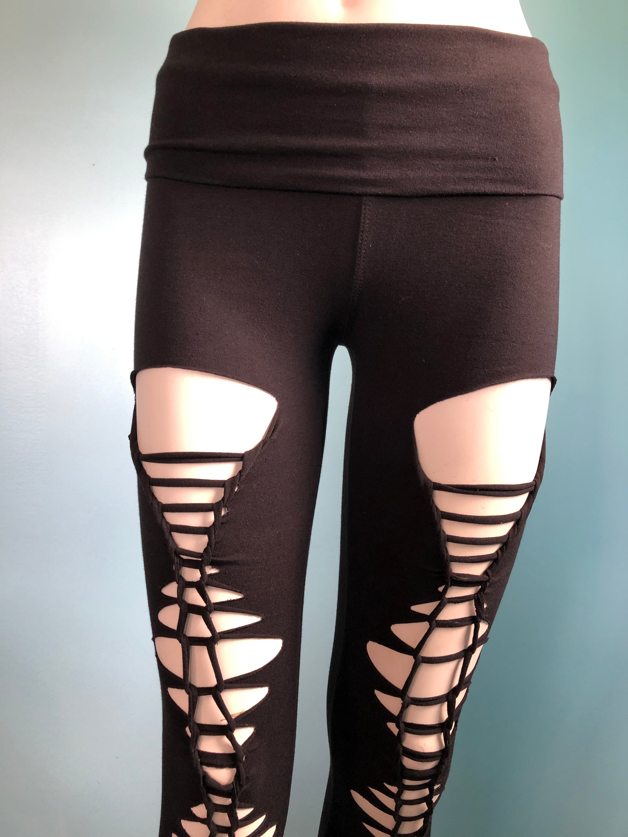 NEW Faux Leather Black Vegan Leggings Size Large Cut-out Knees Women's |  eBay