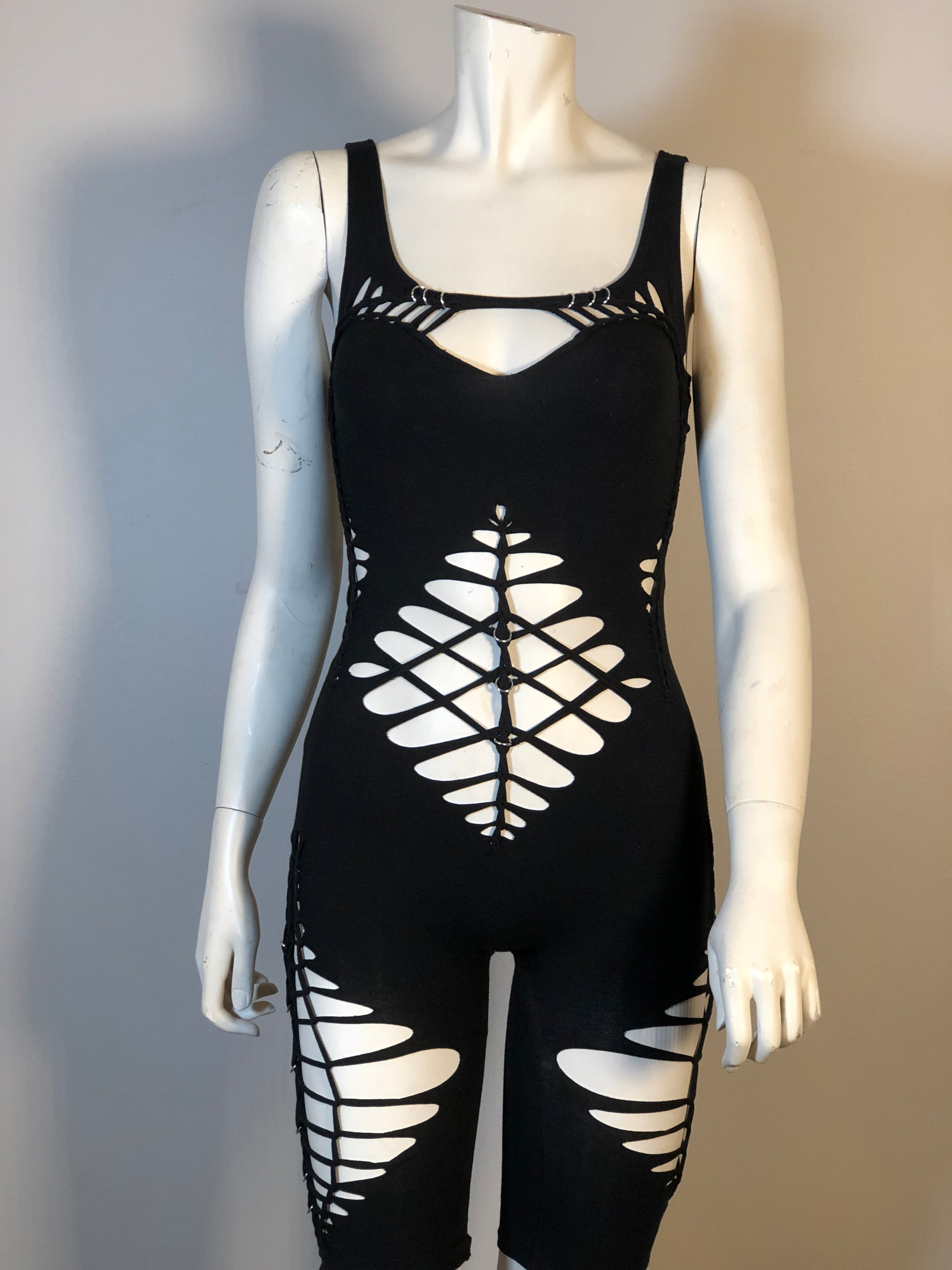 Pierced Slit Weave Sexy Bodysuit