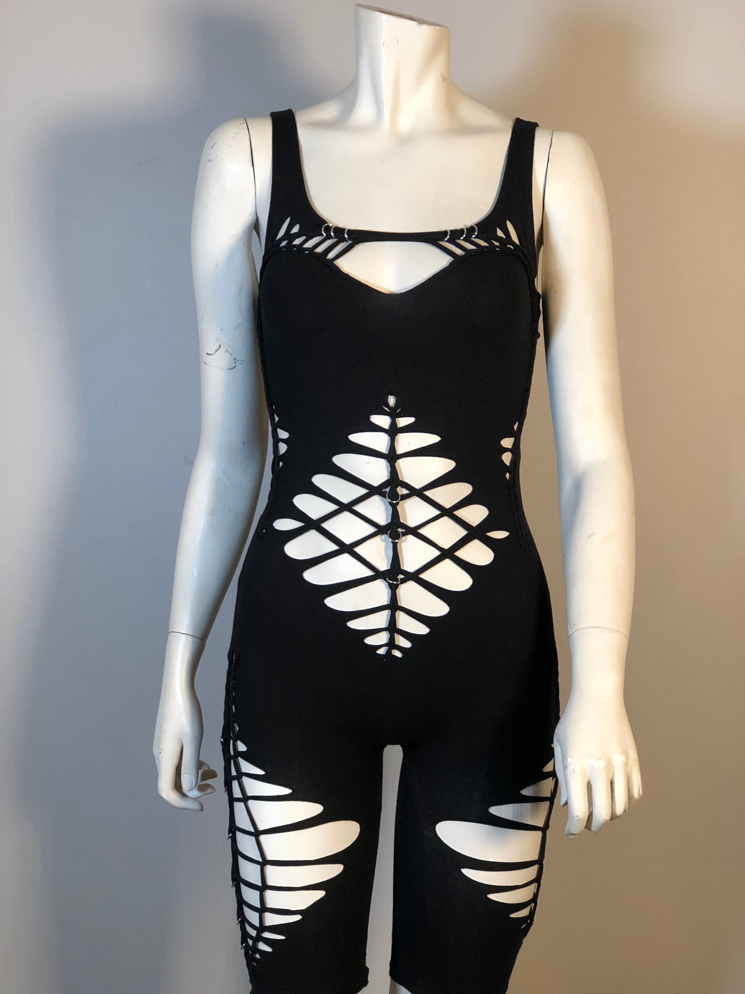 Pierced Slit Weave Sexy Bodysuit