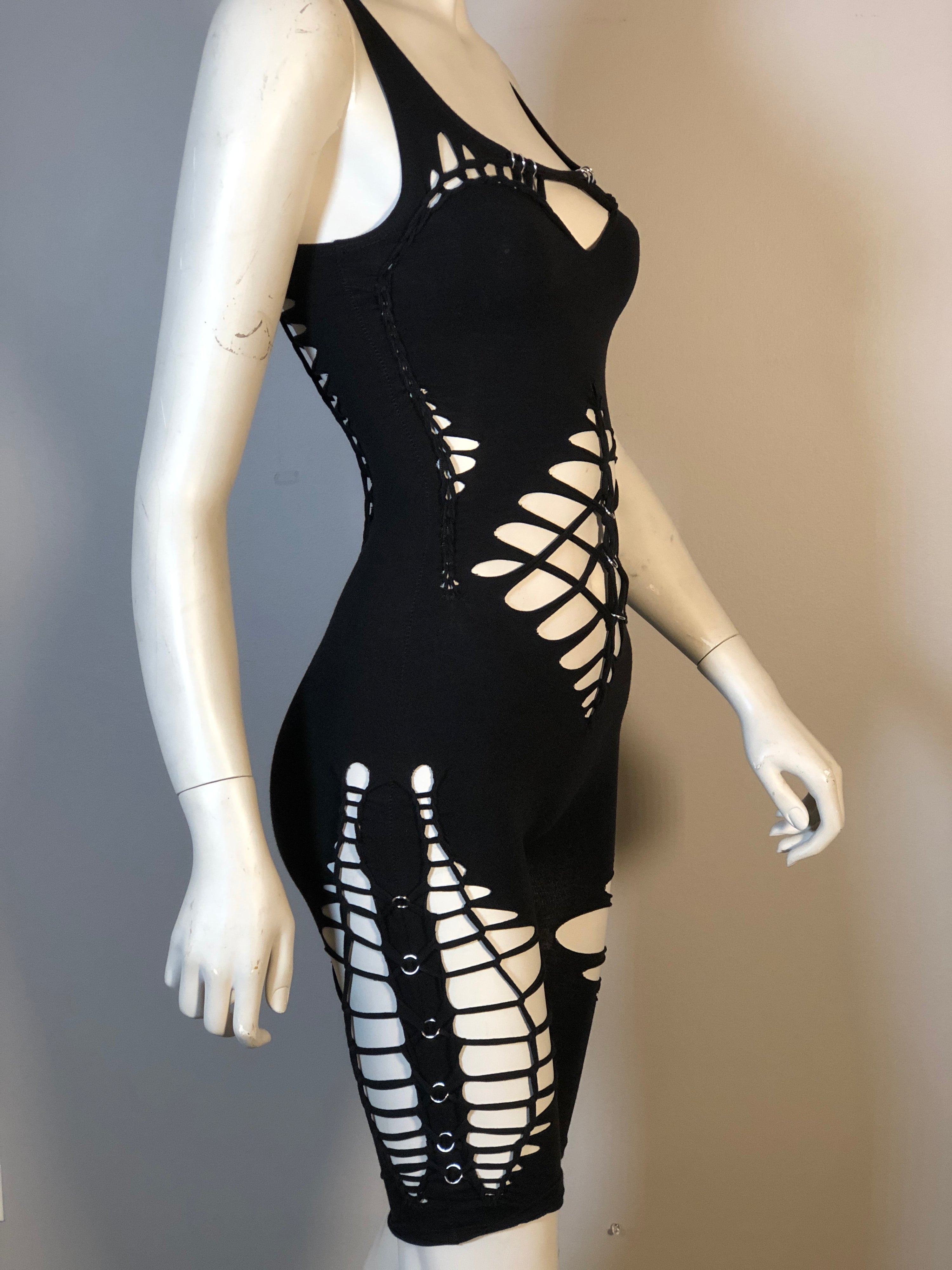 Pierced Slit Weave Sexy Bodysuit