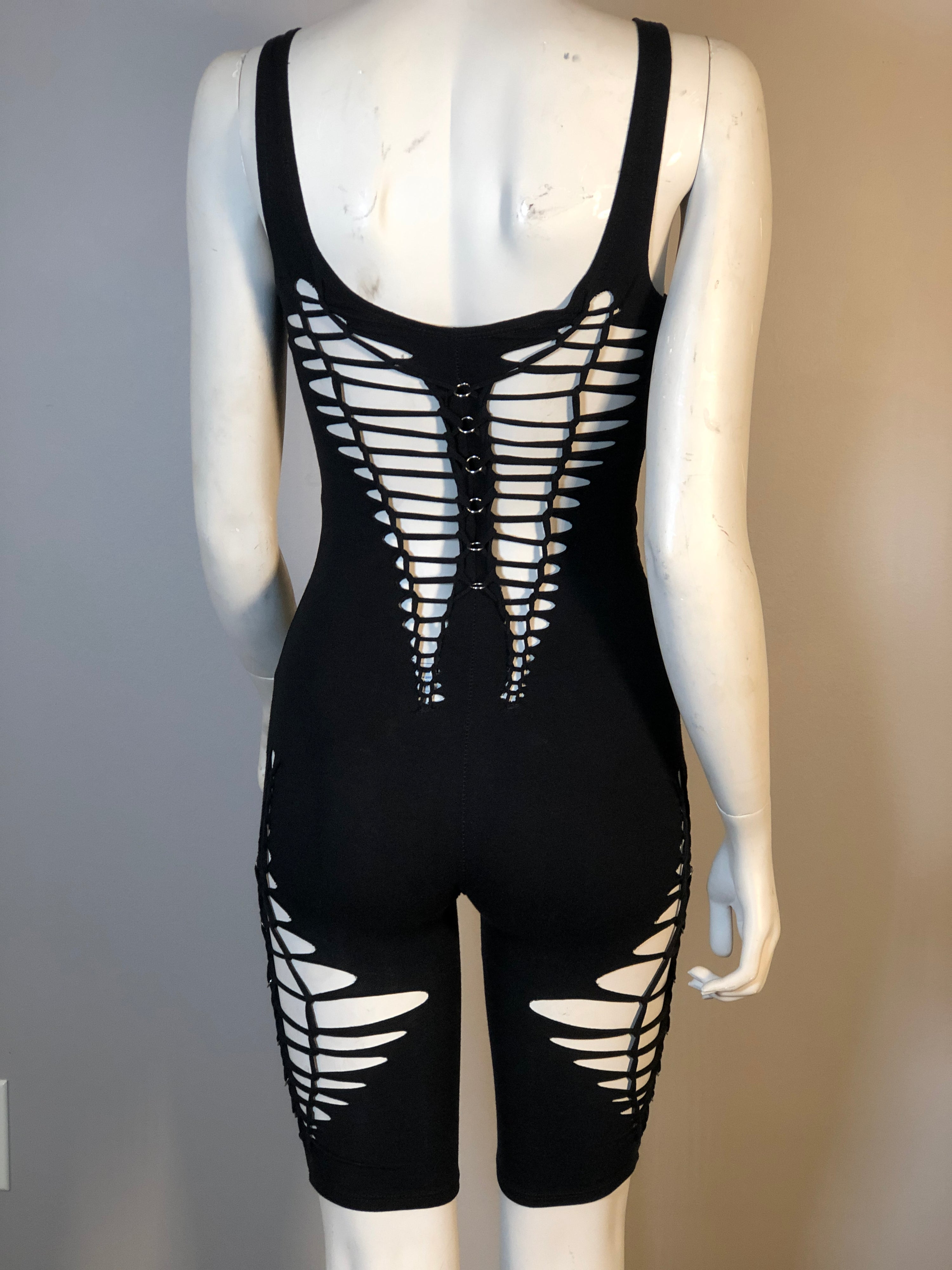 Pierced Slit Weave Sexy Bodysuit
