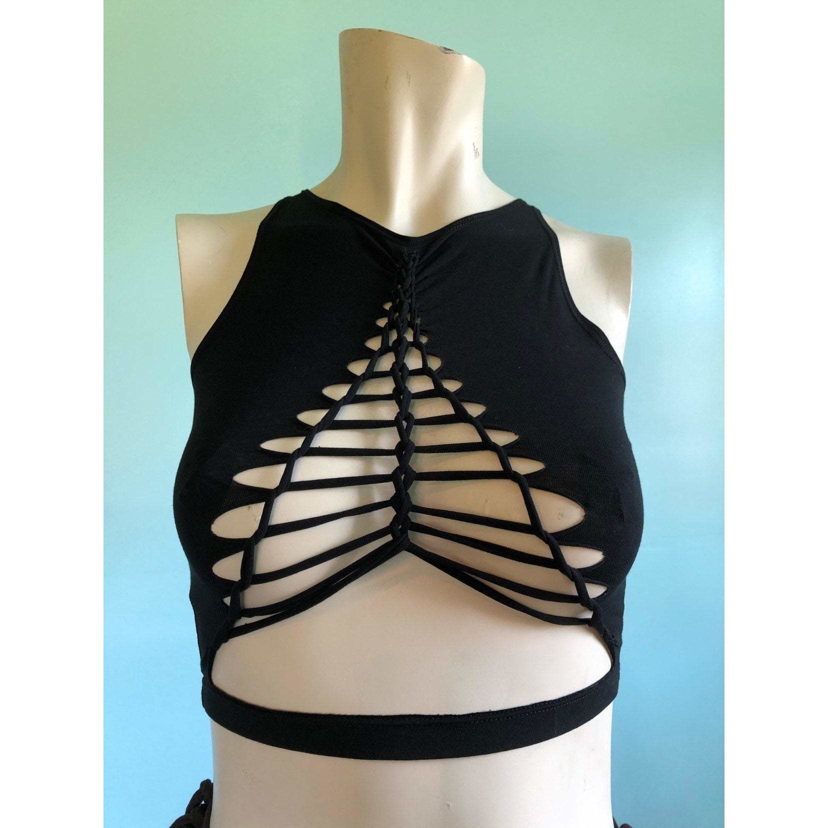 Slit Weave Reversible Crop Top * Underbust Shirt